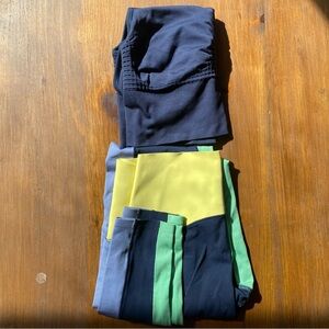 Sweaty Betty Women's Leggings in Navy, Yellow, and Green size 4 and a top size M